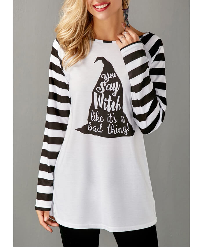 White Long Sleeve Striped T Shirt